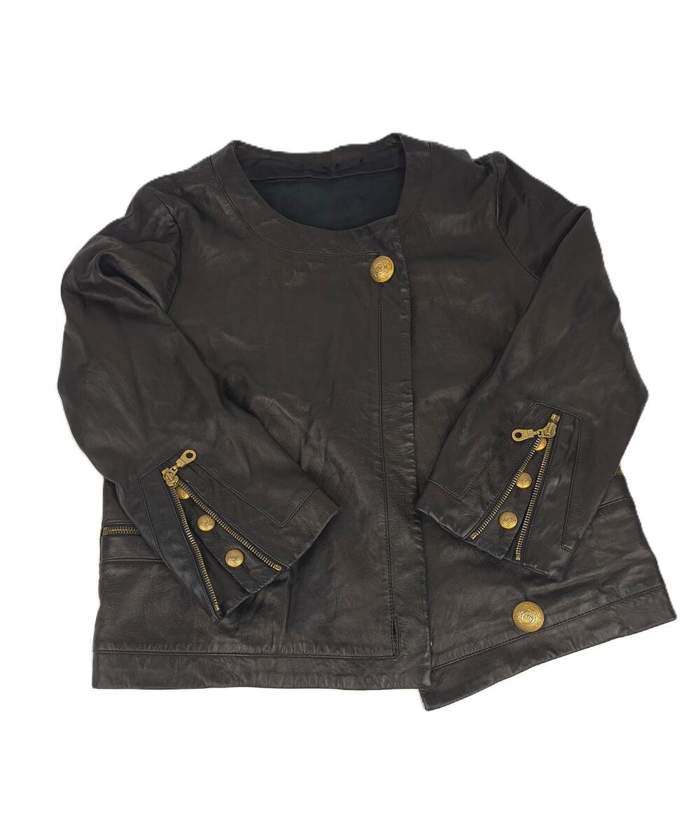 McQ Alexander McQueen Black Ultra-Soft Lambskin Leather Collarless Jacket Sz 40